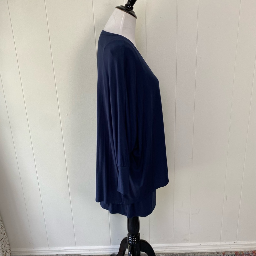 Soft Surroundings Indeevar Tunic Top Sz XL Navy Blue Layered V Neck Stretch - Picture 4 of 12